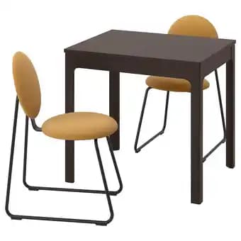 Ekedalen / mÅnhult Table et 2 chaises, brun foncé/hakebo brun jaune, 80/120 cm