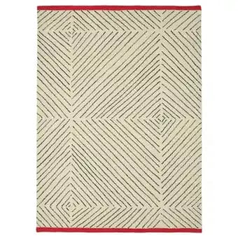 Undervisning Tapis, poils ras, blanc cassé noir/fait main, 133x195 cm