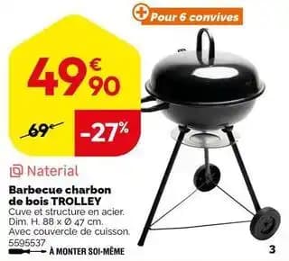 Naterial - barbecue charbon de bois trolley