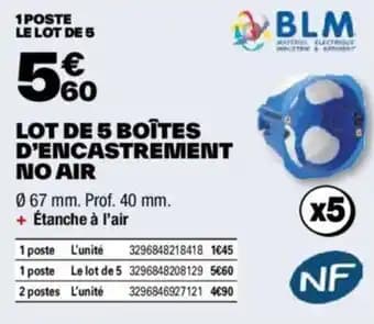 LOT DE 5 BOÎTES D'ENCASTREMENT NO AIR