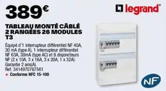 TABLEAU MONTÉ CÂBLE 2 RANGÉES 26 MODULES T3