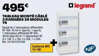 TABLEAU MONTÉ CÂBLÉ 3 RANGÉES 39 MODULES T4