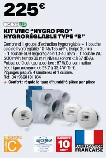 KIT VMC “HYGRO PRO" HYGRORÉGLABLE TYPE "B"