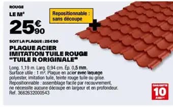 PLAQUE ACIER IMITATION TUILE ROUGE "TUILE R ORIGINALE"