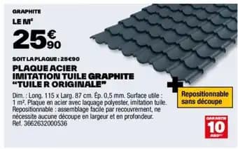PLAQUE ACIER IMITATION TUILE GRAPHITE “TUILE R ORIGINALE”