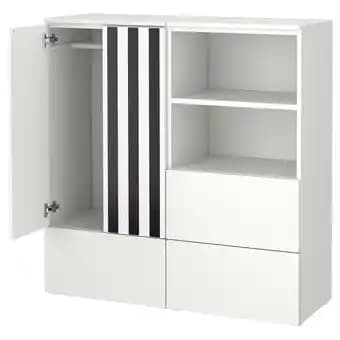 SmÅstad / platsa Combinaison de rangement, blanc noir/blanc/rayure avec 3 tiroirs, 120x42x123 cm