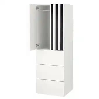 SmÅstad / platsa Armoire-penderie, blanc rayure/blanc avec 3 tiroirs, 60x57x181 cm