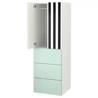 SmÅstad / platsa Armoire-penderie, blanc rayure/vert clair avec 3 tiroirs, 60x57x181 cm