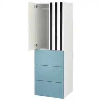 SmÅstad / platsa Armoire-penderie, blanc rayure/bleu avec 3 tiroirs, 60x57x181 cm
