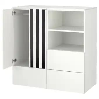 SmÅstad / platsa Combinaison de rangement, blanc noir/blanc/rayure avec 3 tiroirs, 120x57x123 cm