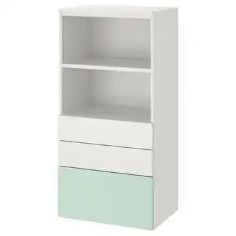 SmÅstad / platsa Bibliothèque, blanc vert clair/avec 3 tiroirs, 60x42x123 cm