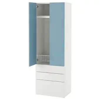 SmÅstad / platsa Armoire-penderie, blanc bleu/avec 3 tiroirs, 60x42x181 cm