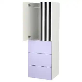 SmÅstad / platsa Armoire-penderie, blanc rayure/mauve avec 3 tiroirs, 60x57x181 cm