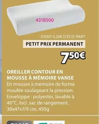 OREILLER CONTOUR EN MOUSSE À MÉMOIRE VANSE