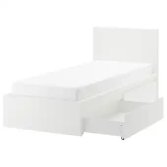 Malm Cadre de lit, haut, 2 rangements, blanc/leirsund, 90x200 cm