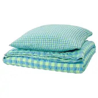 RÅgblomma Housse de couette et 1 taie, vert clair/bleu clair, 150x200/65x65 cm