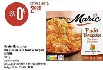 Marie - poulet basquaise riz cuisiné à la tomate surgelé