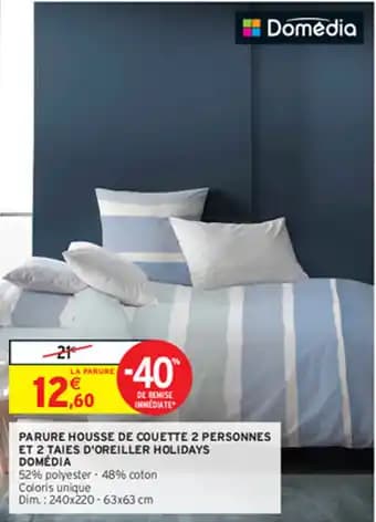 PARURE HOUSSE DE COUETTE 2 PERSONNES ET 2 TAIES D'OREILLER HOLIDAYS DOMÉDIA