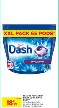 LESSIVE PODS 2 EN 1 ENVOLÉE D'AIR X65 DASH