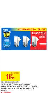 DIFFUSEUR ÉLECTRIQUE LIQUIDE RÉPULSIF MOUSTIQUES ET MOUSTIQUES TIGRES - 45 NUITS 2 KITS COMPLETS RAID