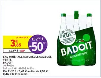 EAU MINÉRALE NATURELLE GAZEUSE VERTE BADOIT