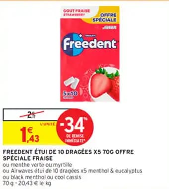 FREEDENT ÉTUI DE 10 DRAGÉES X5 70G OFFRE SPÉCIALE FRAISE