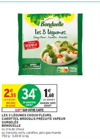 LES 3 LÉGUMES CHOUX-FLEURS, CAROTTES, BROCOLIS PRÉCUITS VAPEUR