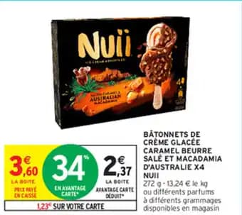 BATONNETS DE CRÈME GLACÉE CARAMEL BEURRE SALÉ ET MACADAMIA D'AUSTRALIE X4 NUII