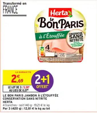 LE BON PARIS JAMBON À L'ÉTOUFFÉE CONSERVATION SANS NITRITE HERTA