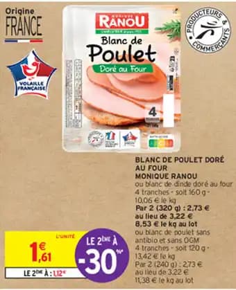 BLANC DE POULET DORÉ AU FOUR MONIQUE RANOU