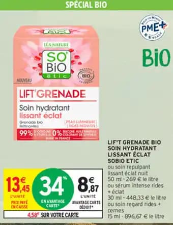 LIF'T GRENADE BIO SOIN HYDRATANT LISSANT ÉCLAT SOBIO ETIC