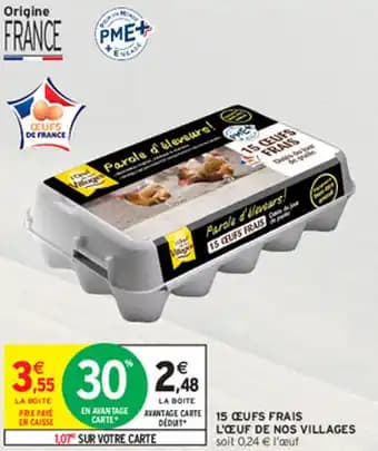 15 ŒUFS FRAIS L'ŒUF DE NOS VILLAGES