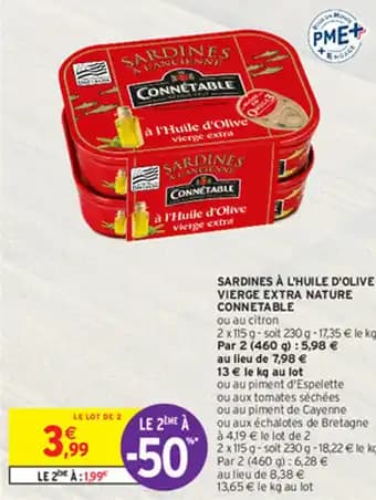 SARDINES À L'HUILE D'OLIVE VIERGE EXTRA NATURE CONNETABLE