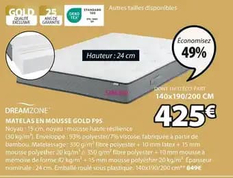 DREAMZONE MATELAS EN MOUSSE GOLD F95