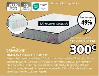DREAMZONE MATELAS À RESSORTS PLUS S35