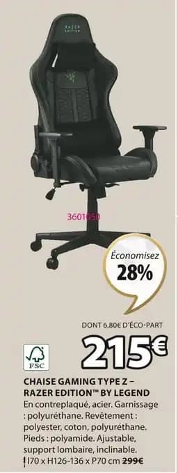 RAZER EDITION BY LEGEND CHAISE GAMING TYPE Z