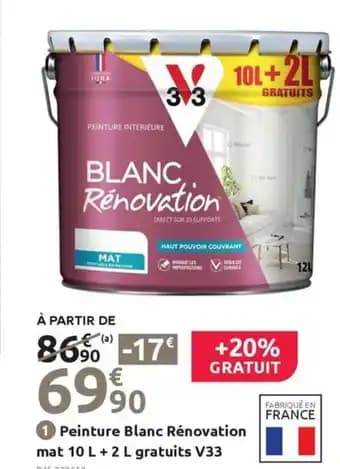 Peinture Blanc Rénovation mat 10 L + 2 L gratuits V33