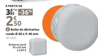 Boîte de dérivation ronde Ø 60 x P. 40 mm Réf. 010632