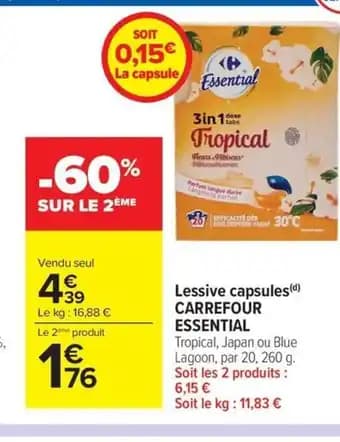 CARREFOUR ESSENTIAL Lessive capsules 260 g