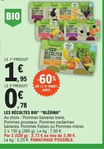 BLÉDINA Les récoltes bio 2 x 130 g