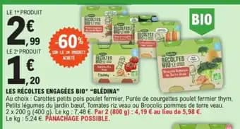 BLÉDINA Les récoltes engagées bio 2 x 200 g