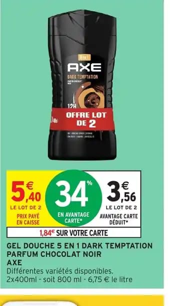 AXE Gel douche 5 en 1 dark temptation parfum chocolat noir