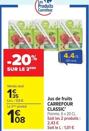 CARREFOUR CLASSIC Jus de fruits 6 x 20 cl