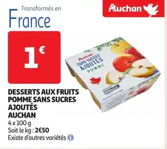 AUCHAN Desserts aux fruits pomme sans sucres ajoutés 4 x 100 g