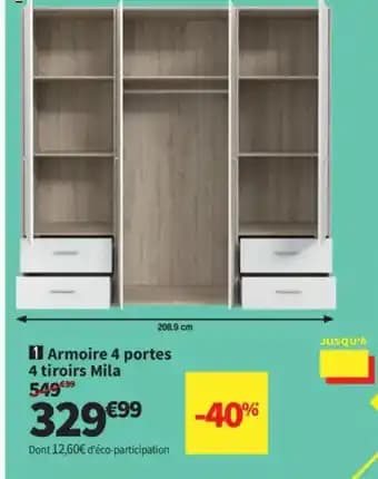 Armoire 4 portes 4 tiroirs Mila