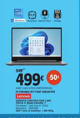 LENOVO Pc portable ip3 17IAU7 82RL007XFR