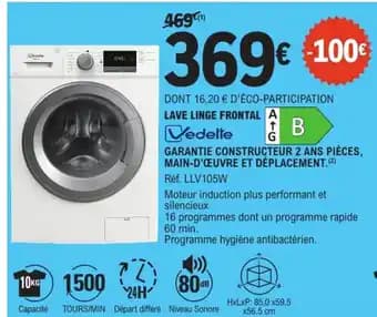 VEDELLE Lave linge frontal