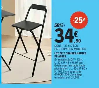 Lot de 2 chaises hautes pliantes