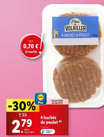 L'ETAL DU VOLAILLER 4 hachés de poulet 400 g