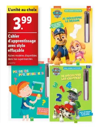 Cahier d'apprentissage avec stylo effaçable